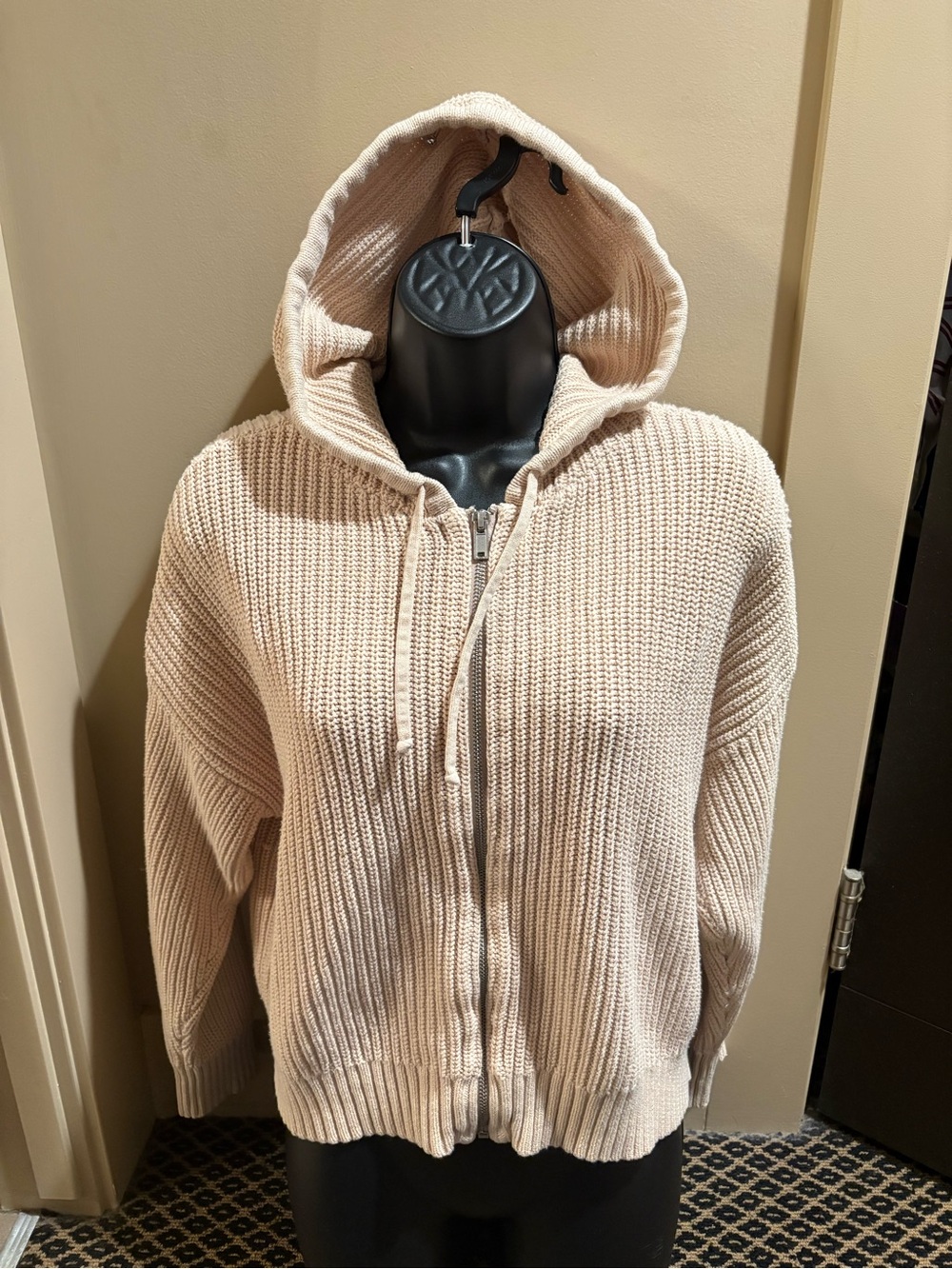 Aerie Chunky Knit Zip Up Hoodie • Cream Oversized Sweater